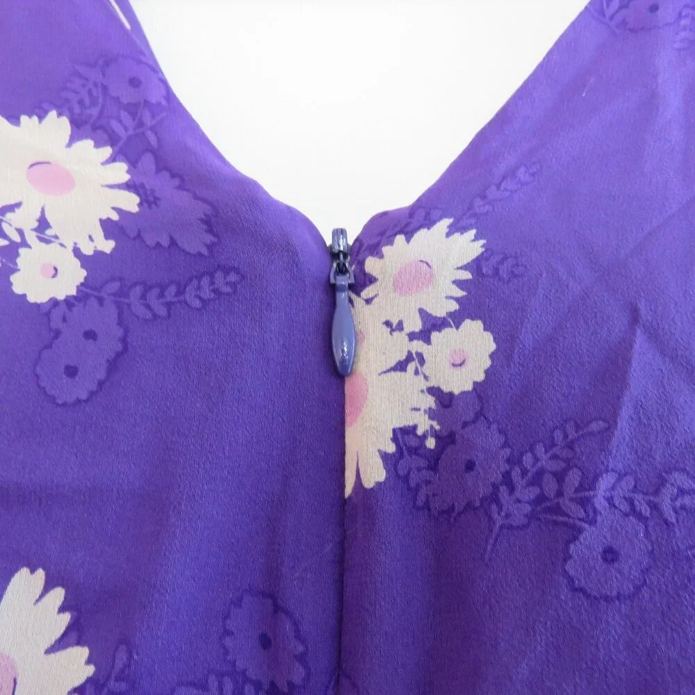 VINTAGE ANNA SUI 100% Silk Purple Ditsy Floral Draped Dress Y2K - Size US 2 - Picture 13 of 15